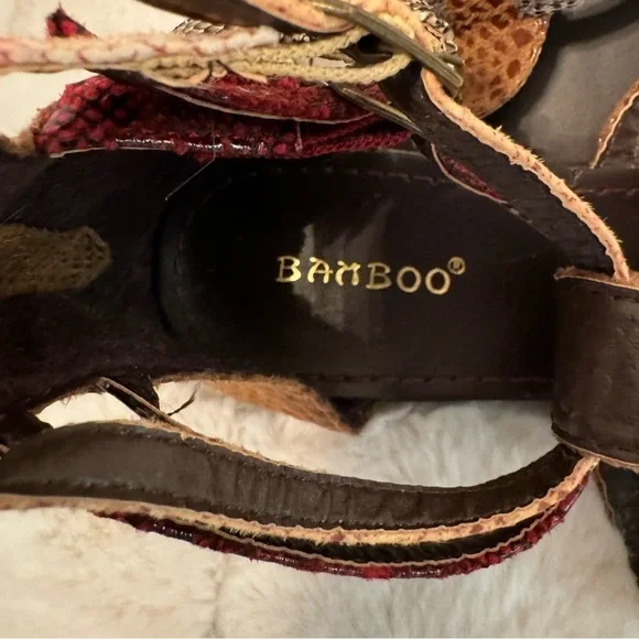 Bamboo Leather Strappy Gladiator T-Strap Sandals. Size 7.5. Snake print NEW - Picture 12 of 15